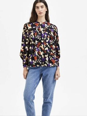 NWOT Selected Femme Black, Orange & Purple Boho Blouse (Size EU 36/US XS-S)